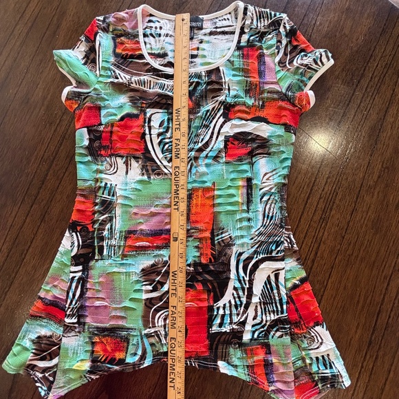 Frank Lyman short sleeve graphic top shark bite tunic size 8 - Picture 13 of 13